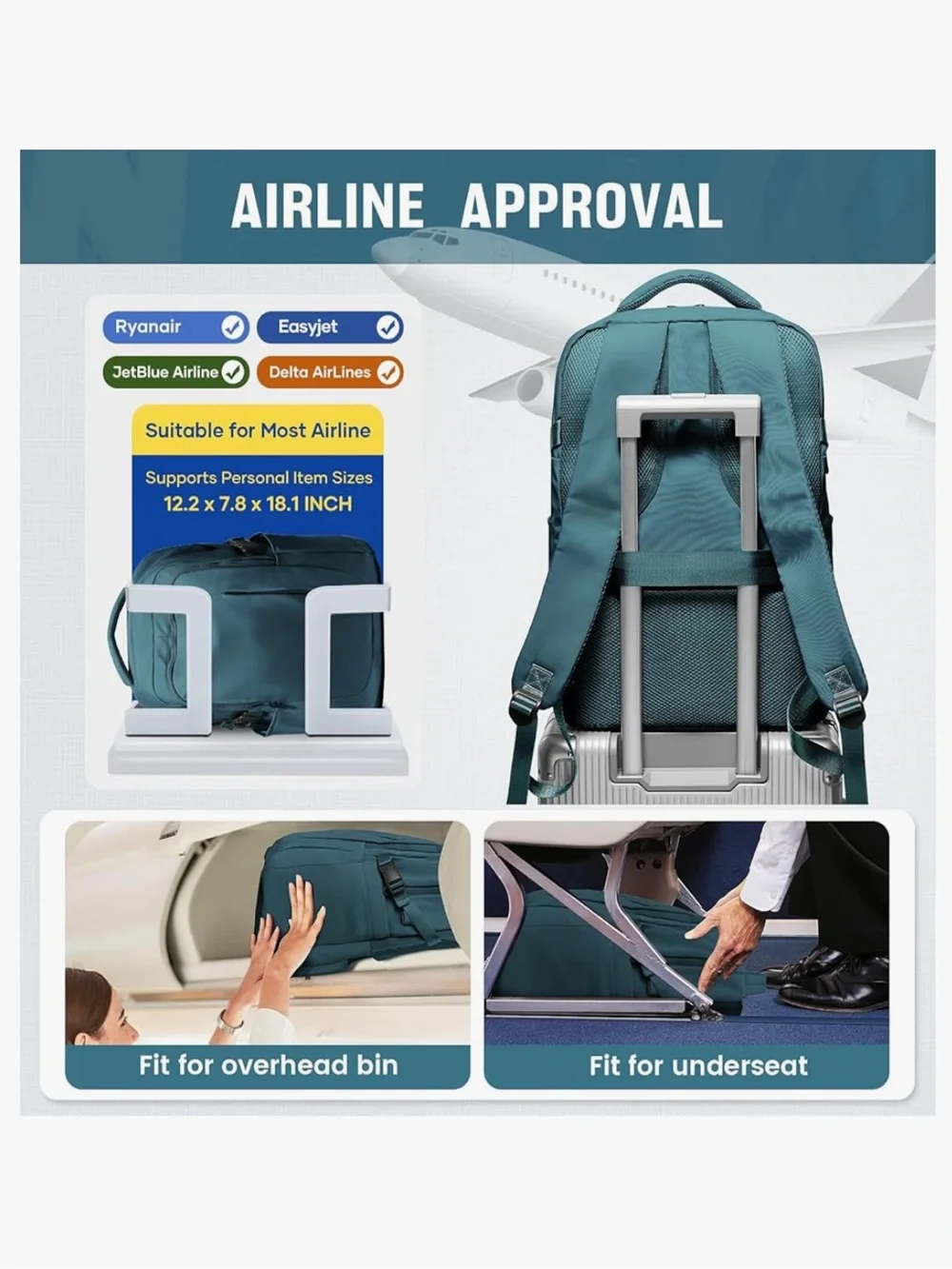 Suwasp Teal Travel Backpack - Spacious Everyday Bag